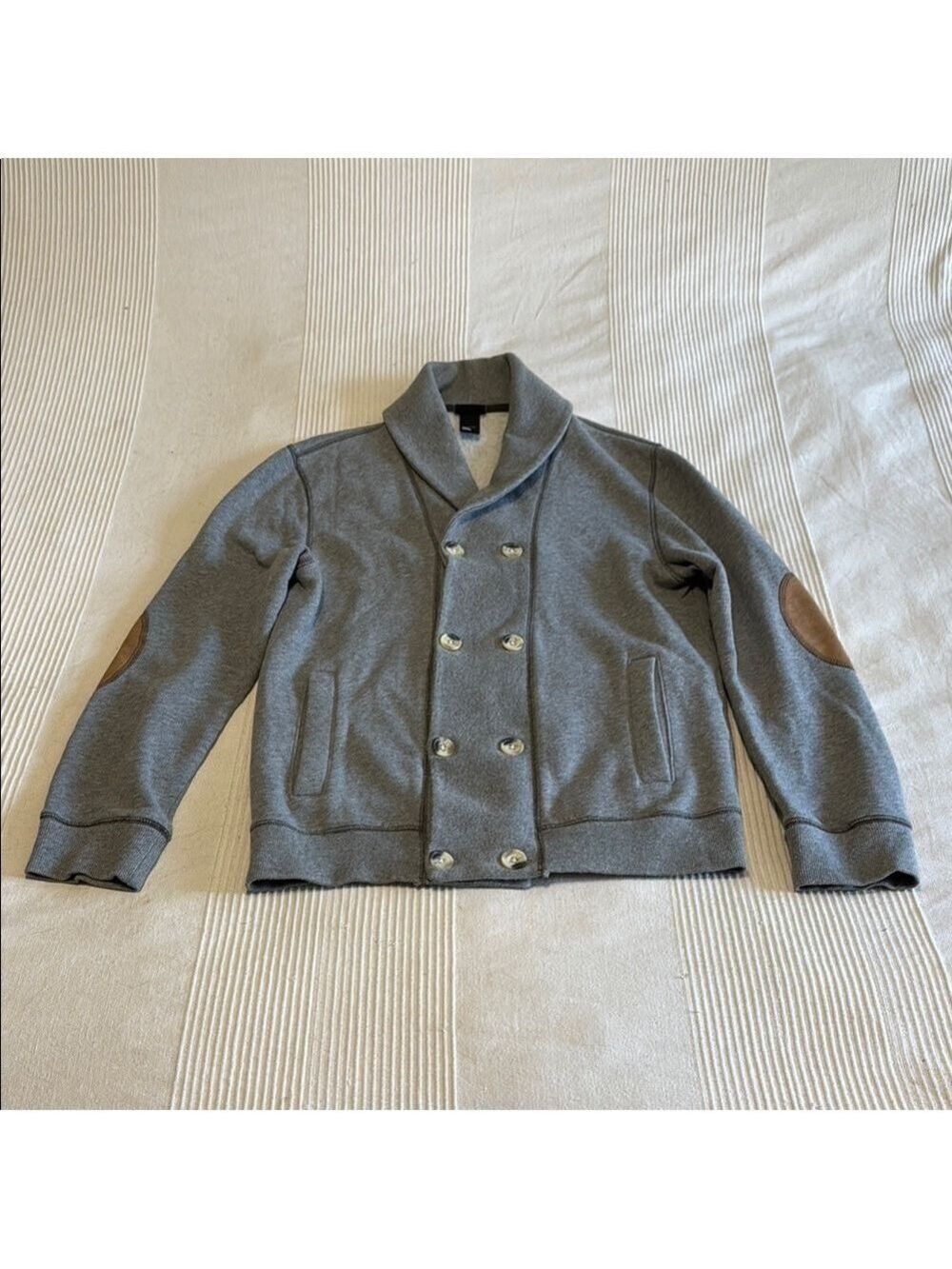 H&M Double Breasted Gray Cardigan Sweater with Elbow Patches Size Small